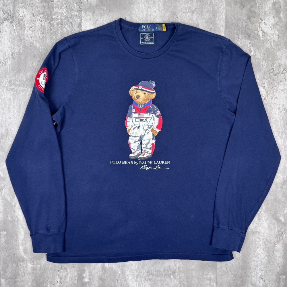 Polo Ralph Lauren Shirt Mens Large 2022 Olympic Bear Team USA Navy Long Sleeve